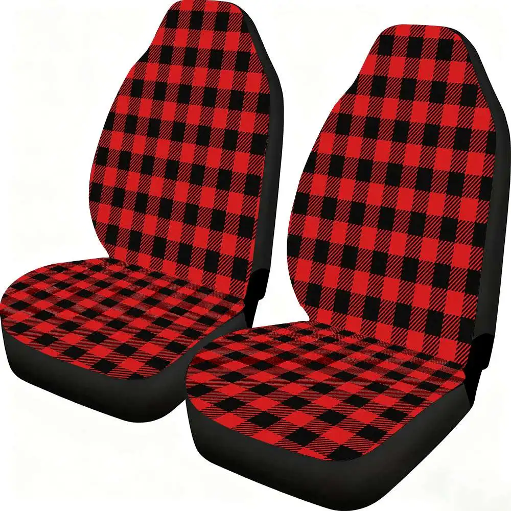 

2pcs Red & Black Buffalo Plaid Car Seat Covers - Fit For Cars, SUVs, Trucks, Front Seats With High-Back Design, - Compatible Wit