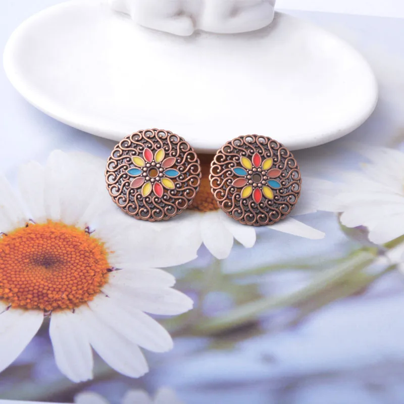 10 Stück/Set Zinklegierung Runde Anhänger Boho Öltropfen-Blumen-Anhänger DIY Damen-Schmuckzubehör – Detail 10