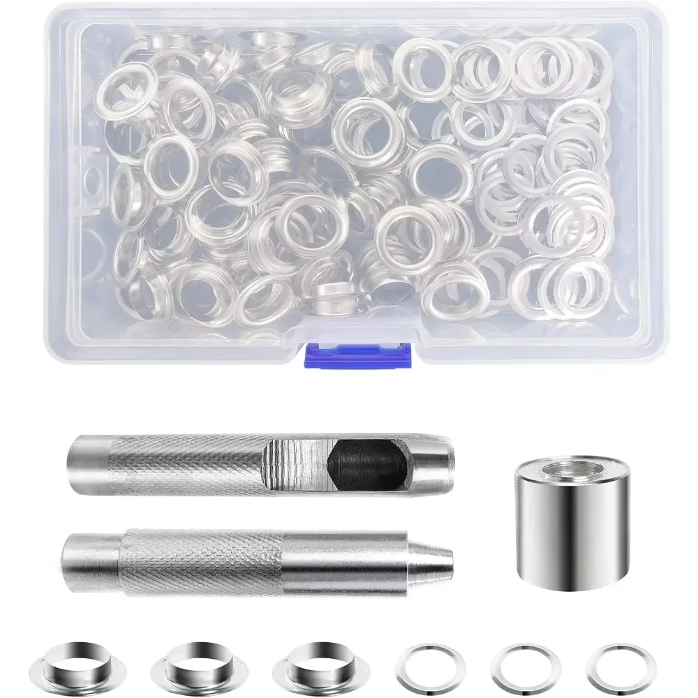 100sets Metal Eyelet Grommet Punch Installer Tool Set Spout Eyelash Discs Pliers Set for Tarpaulins Awnings Bags Curtains Shoes