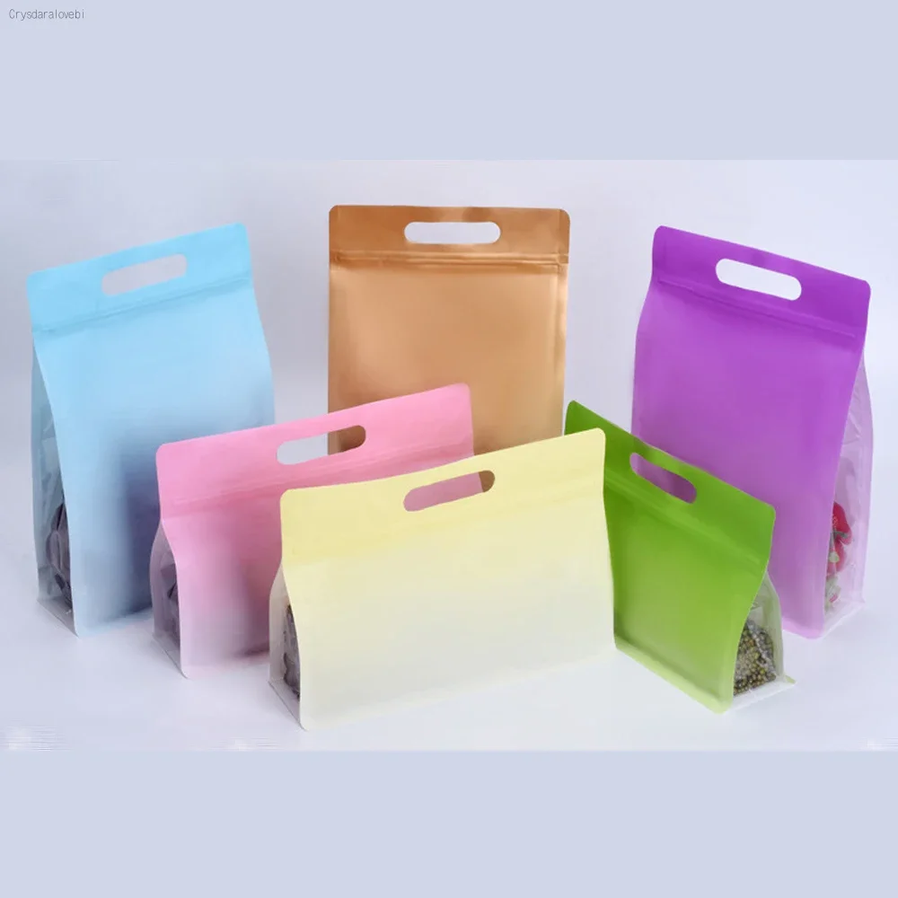 50Pcs/Lot Colorful Plastic Zip Lock Stand Up Bag with Hang Hole Self Seal Tear Notch Reusable Doypack Food Cosmetics Storage