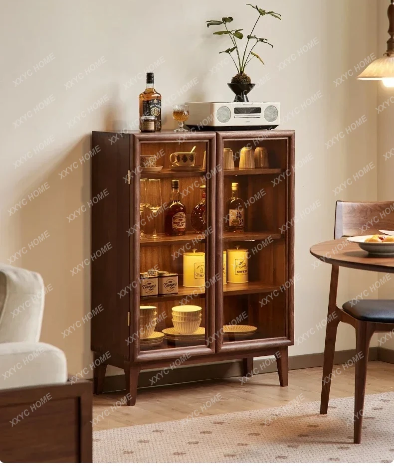 black walnut short bookcase simple bookshelf household wall storage display locker