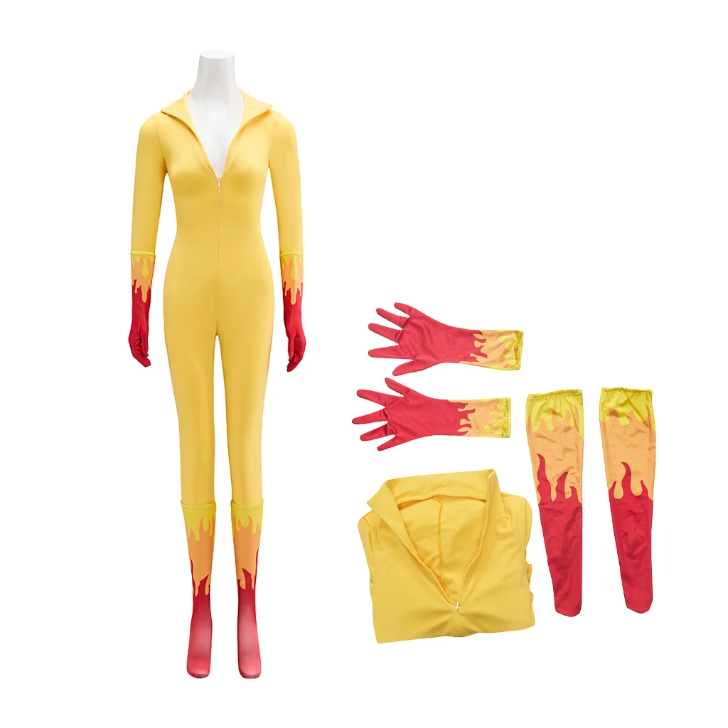 

Angelica Jones Cosplay Costume Women Yellow Spandex Bodysuit Lady Superhero Zentai Comic Costume Halloween Jumpsuit