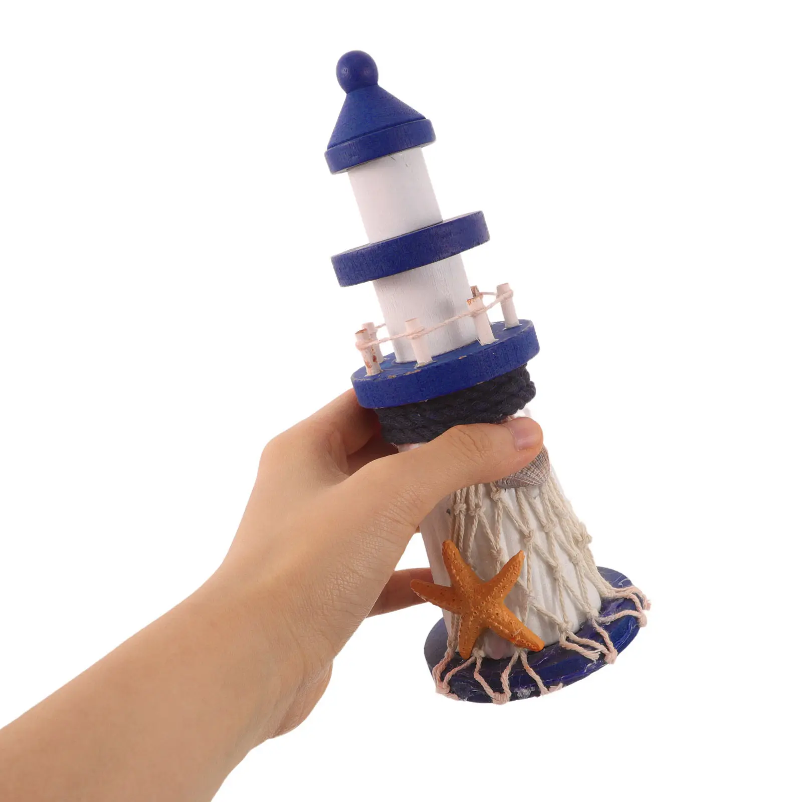 Mediterranean Wooden Lighthouse Nautical Ocean Decor Coastal Tabletop Ornament Shell Seashell Rope Beach Home Decoration