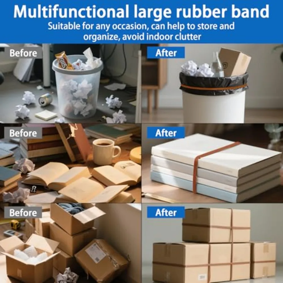 أربطة سلة المهملات شديدة التحمل مقاس 12 بوصة 12 عبوة من الأربطة المطاطية الكبيرة لعلب 833 جالونًا ومجلدات الملفات أربطة مرنة للمنزل والمكتب #4