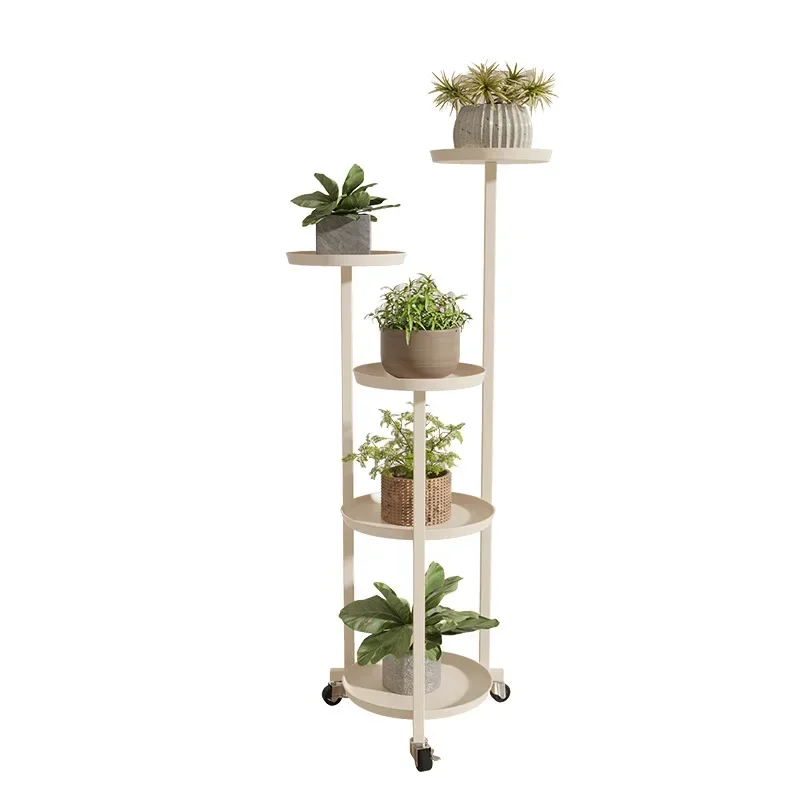 Modern Cream Wind Ground Type Rack For Plants Mobile Iron Art Living Room Indoor Pots Stand Simple Multi-layer Plant Metal Rack