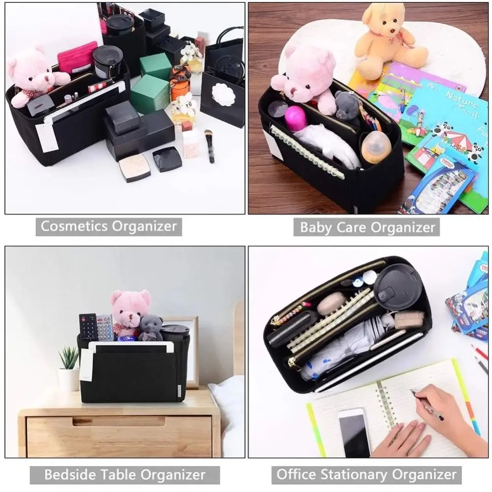 

Lightweight Handbag Insert Cosmetic Organizer Felt Storage Pouch Solid Color Storage Bags Toiletry Container Students