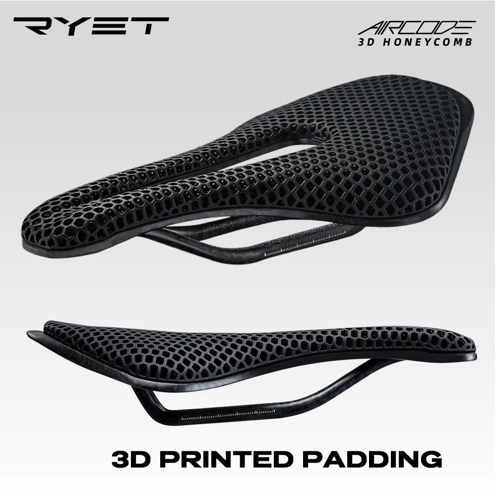 RYET 3D Printed Bike Saddle Carbon Fiber Ultralight Hollow Comfortable Breathable MTB Mountain Road Bicycle Cycling Seat Parts