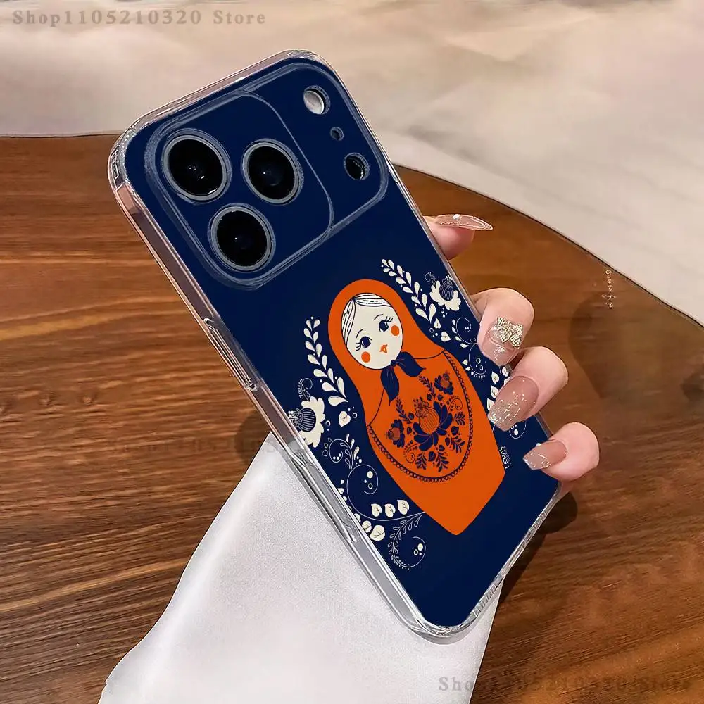Custodia per telefono Matrioska di arte russa per iPhone 17,16,15,14,13,12,11 Pro,Max,Plus,X,XS,XR,SE4,E Mini Cover morbida trasparente