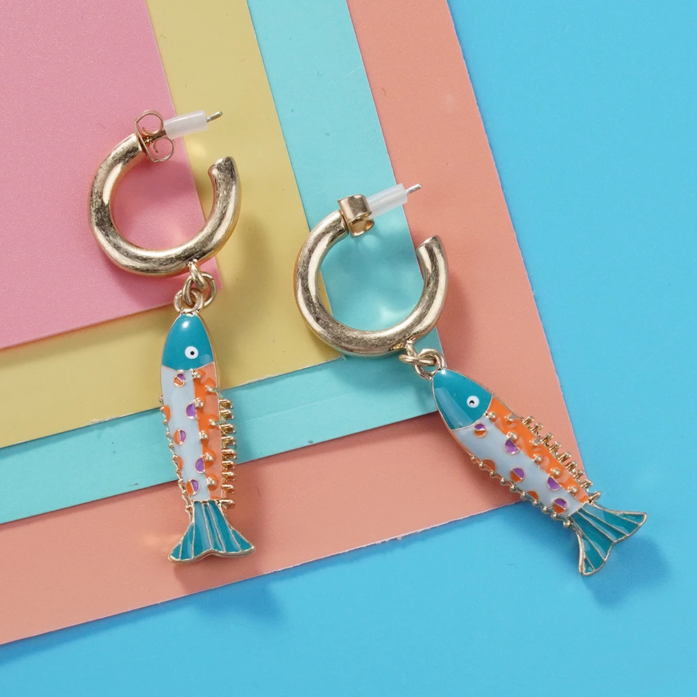 Fashion Colorful Fish Earrings For Women Cute Cartoon Marine Animals Drop Dangling Earrings Wholesale Direct Sales