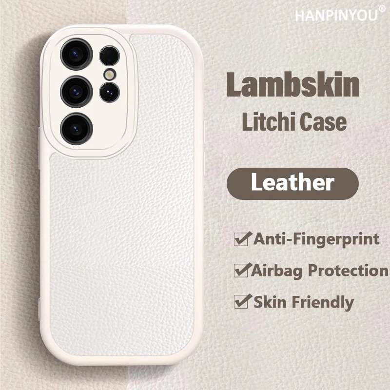 Lambskin Leather Litchi Texture Case For Samsung Galaxy S25 S24 S23 S22 S21 Ultra Plus FE Protector Shockproof Soft Cover Shell