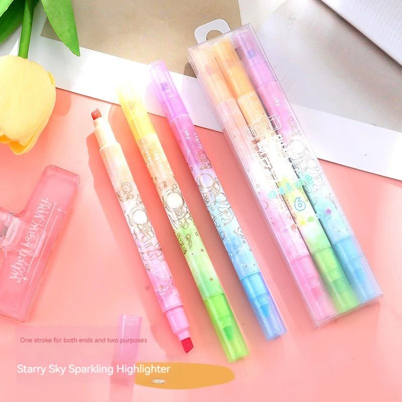 6Colors Starry Sky Glitter Color Shiny Pens Set Bling Sparkling Highlighter Marker for Drawing Painting Art School Metallic