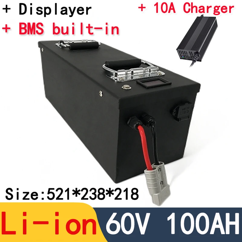 Waterproof 60V 100Ah Li-ion battery with BMS for scooter Forklift sweeper Sightseeing car AGV + 10A charger