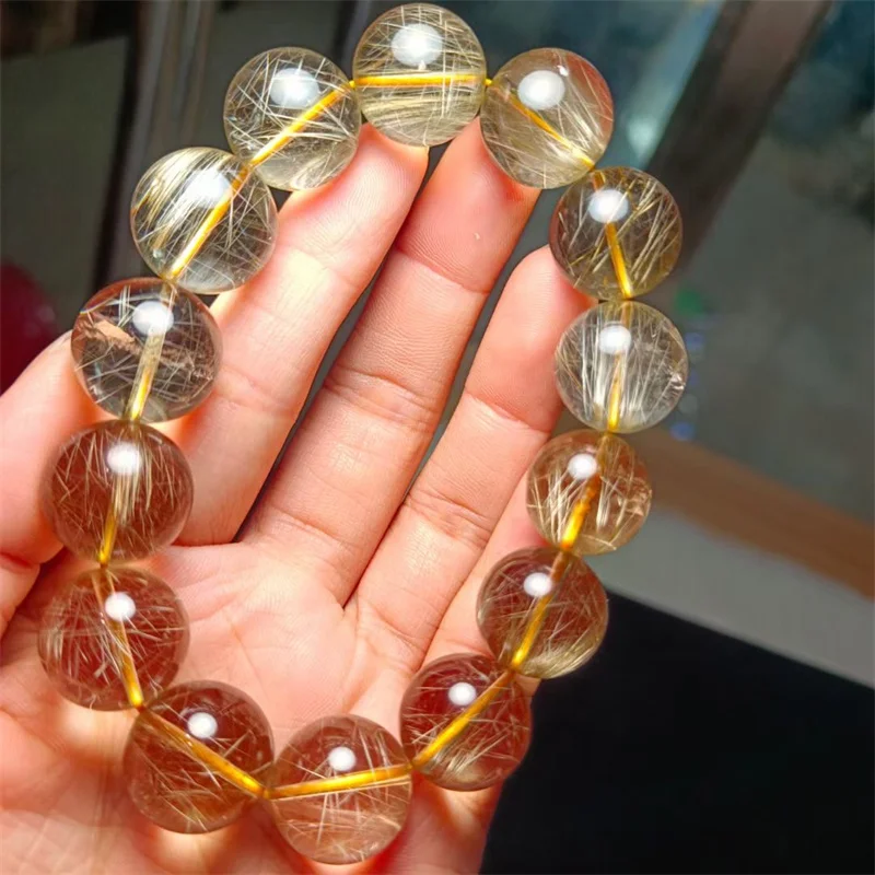 Natural Rutilated Quartz Bracelet Handmade Fortune Energy Bangle Mineral Woman Amulet Jewelry Gift 1PCS 16MM