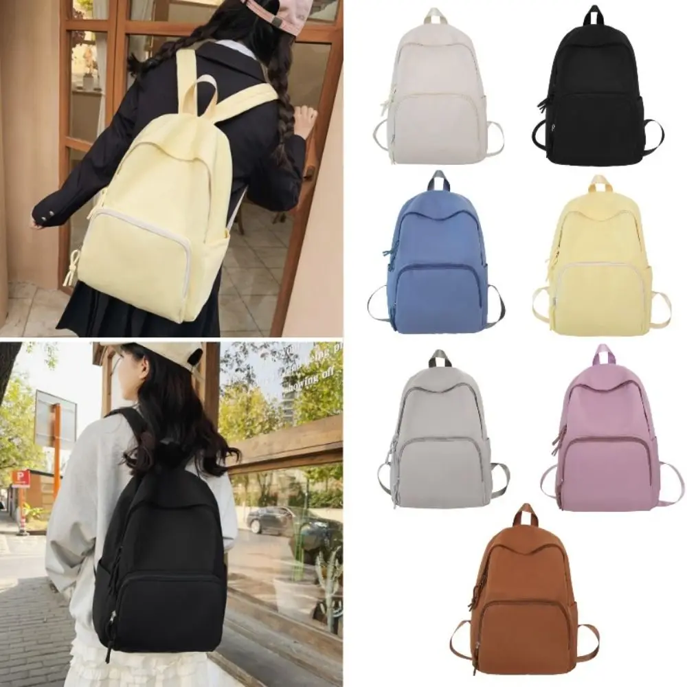 Mochila escolar de nailon para mujer, de gran capacidad morral, resistente al agua, para estudiantes, para exteriores, Color puro, novedad