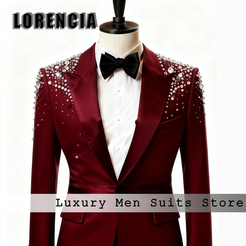 

Элегантные мужские костюмы со стразами, комплект из 2 предметов, однобортный смокинг для жениха, куртка, брюки, тонкая одежда для жениха, индивидуальный костюм homme luxe