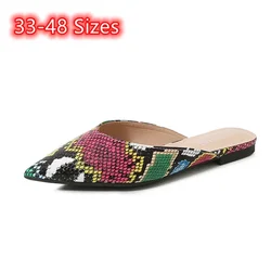 Women Sexy Retro Snake Texture Slippers Front Closed Toe Outdoor Spongy Comfortable Shoes Plus Sizes 33-48 29cm Brown White Red