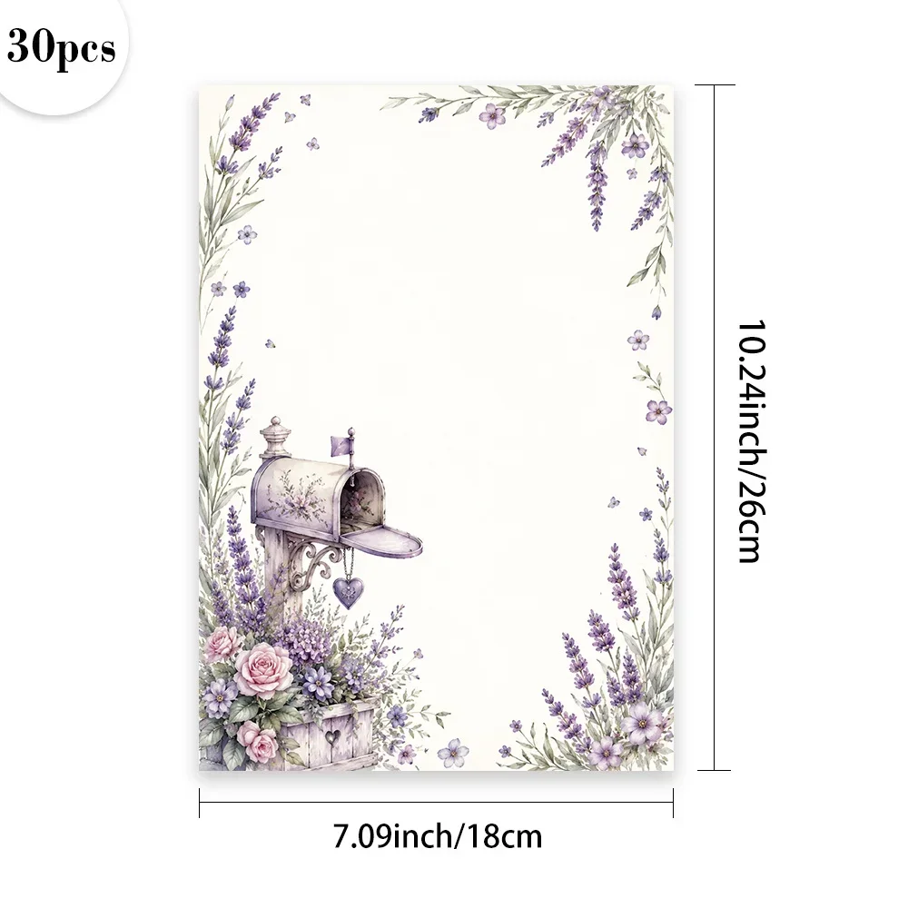 30 Sheets, B5, Vintage Lavender-themed Writing Paper With Glasses, Lined, Unglued, Perfect For Notebooks, Memos, And Stickers