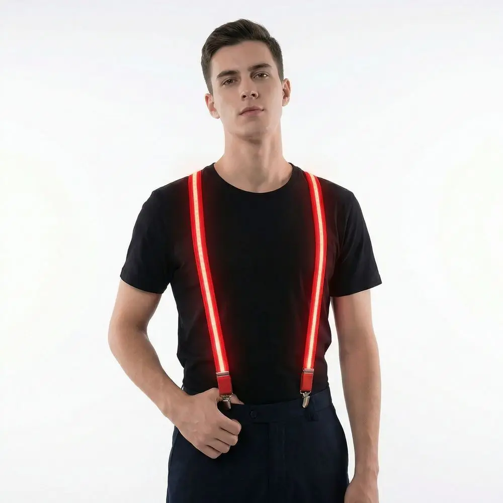 yバックライトアップサスペンダー明るいアクセサリーled女性用サスペンダーハンガー暗闇で光るネオン衣装男性用光るパンツベルトバー