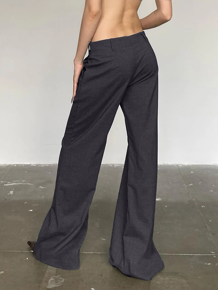 IAMSURE-Pantalon droit taille basse pour femme, pantalon large, streetwear décontracté, monochromatique, bureau, élégant, mince, automne, printemps, 2023