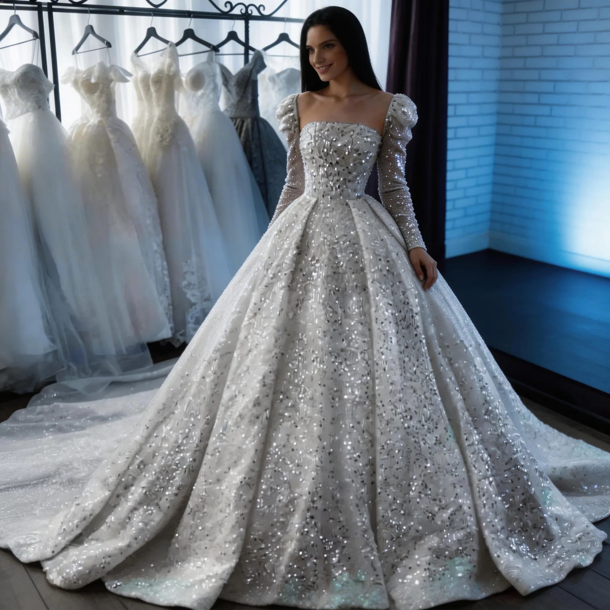 

Luxury Long Sleeve Square Neck Wedding Dress Pearl Shining Ball Gown Bridal Dress for Women Customized Vestidos De Novia