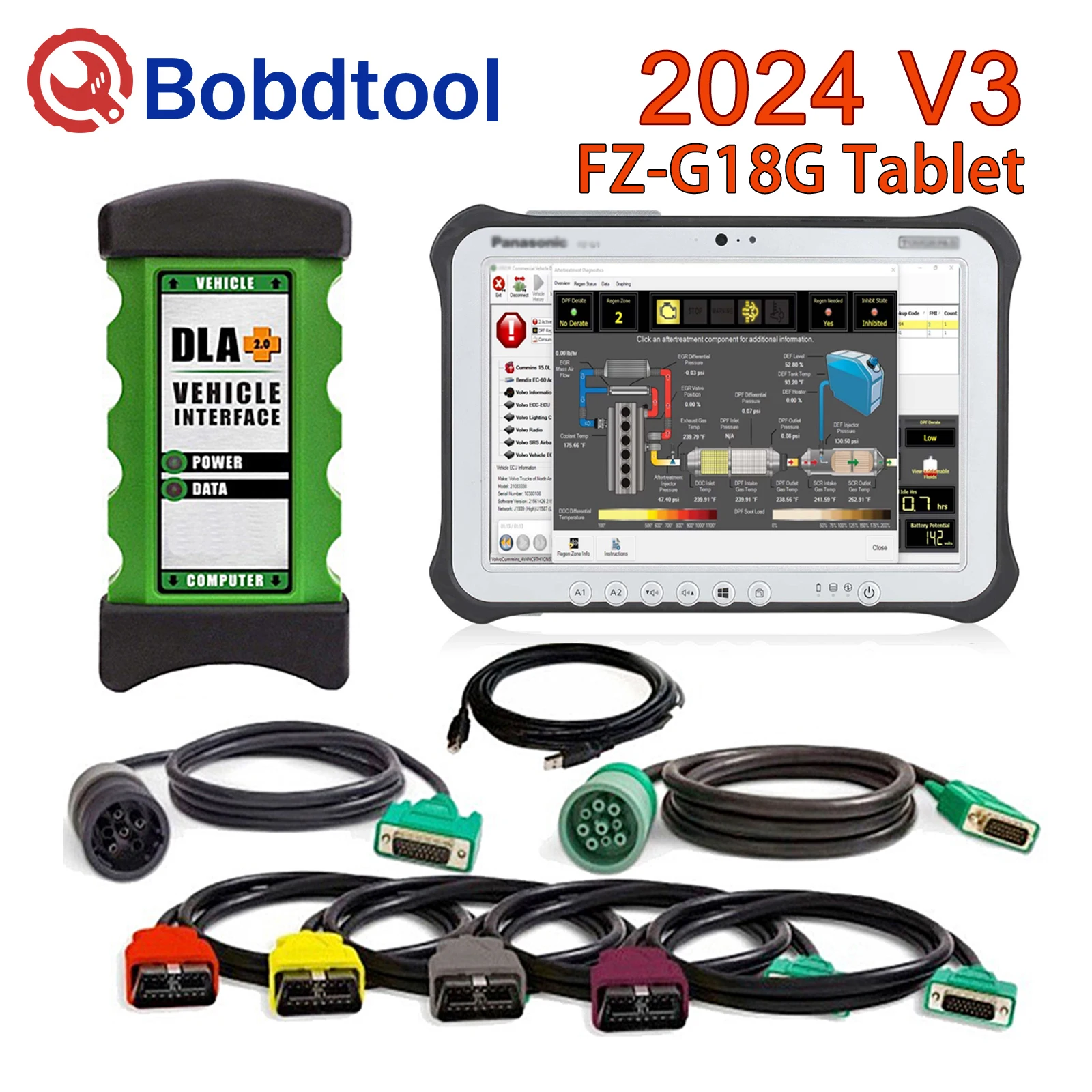 With FZ-G1 8G tablet 2024 V3 JPR DLA 2.0 Professional Diagnostic Diesel Heavy Duty Truck Adapter Diagnostic Interface Scanner