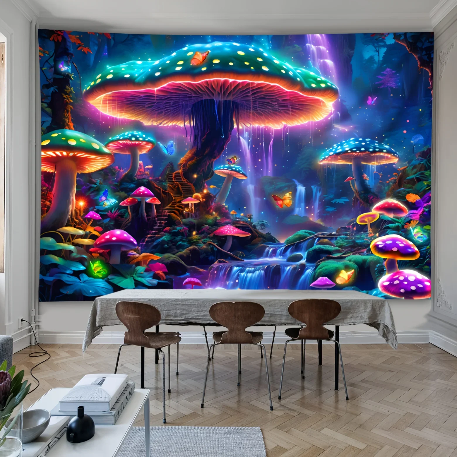 Magical Mushroom Forest Tapestry  Perfect For Home Décor Adding A Touch Of Fantasy And Vibrant Colors To Your Living Space