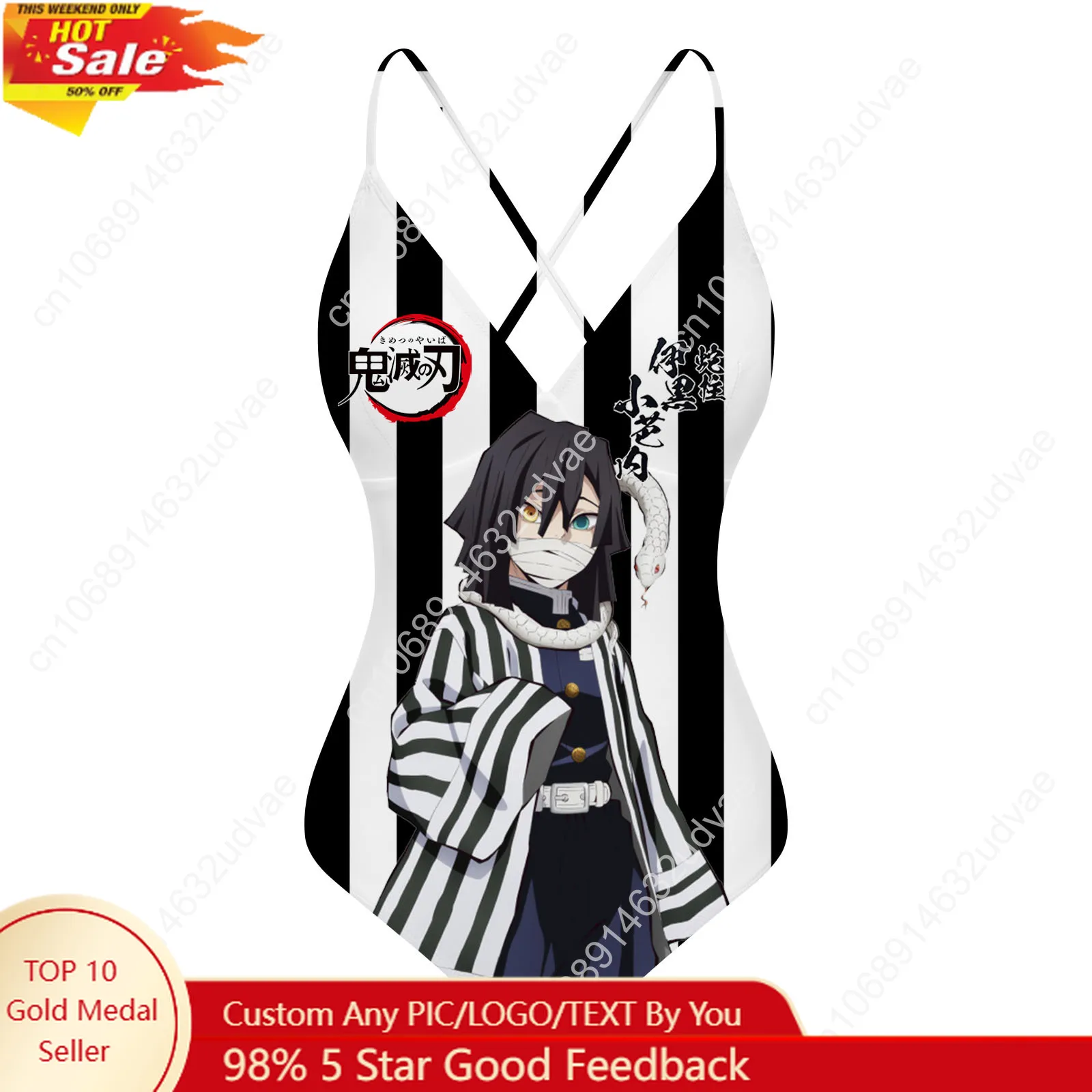 

Obanai Iguro Demon Slayer V-neck Halter Back Swimsuit Women Bathing Suits Personalized Bikini Swimwear Custom Made Beachwear