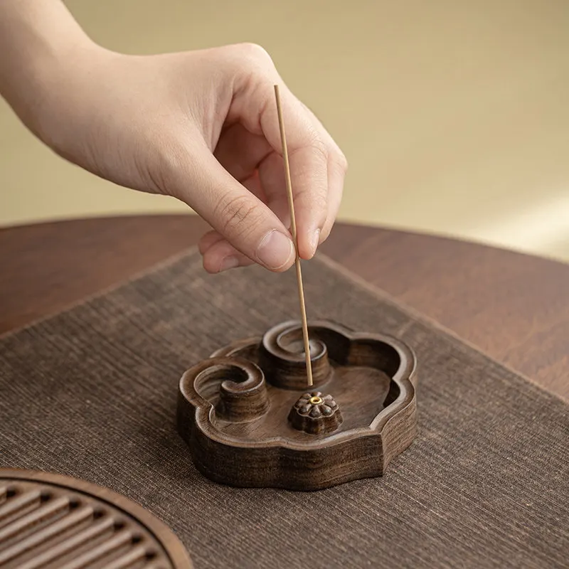 Chinese Style Sandalwood Ebony Ruyi Incense Burner Plate Creative Home Living Room Supplies, Zen Small Aromatherapy Furnace, 1Pc