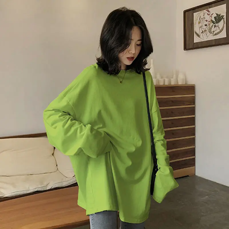 

2024 Autumn New Student Korean Edition Loose Solid Color Bottom Shirt Long Sleeve Hoodie for Women