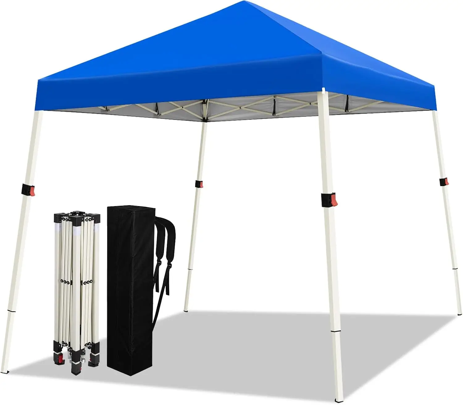 10x10 Slant Legs Pop Up Canopy Tent, 1-Button Push Setup Canopy Tent, Adjustable Height Instant Portable Shelter, Protable Backpack, Easy Outdoor Sun Shade for Events, 8x8 Top, Blue