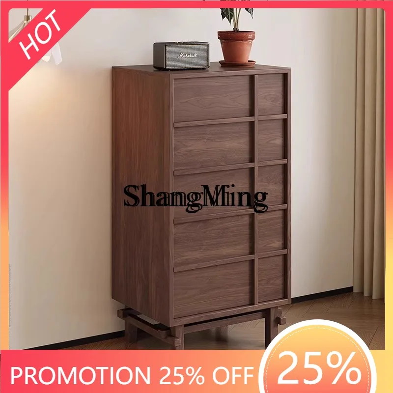 

SM home new all solid wood chest, bedroom storage, bedside locker, walnut color, living room locker