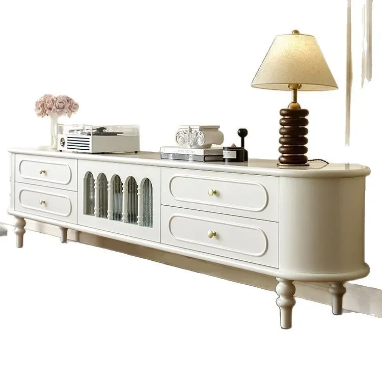 

French TV cabinet coffee table combination locker integrated cream storage cabinet small apartment