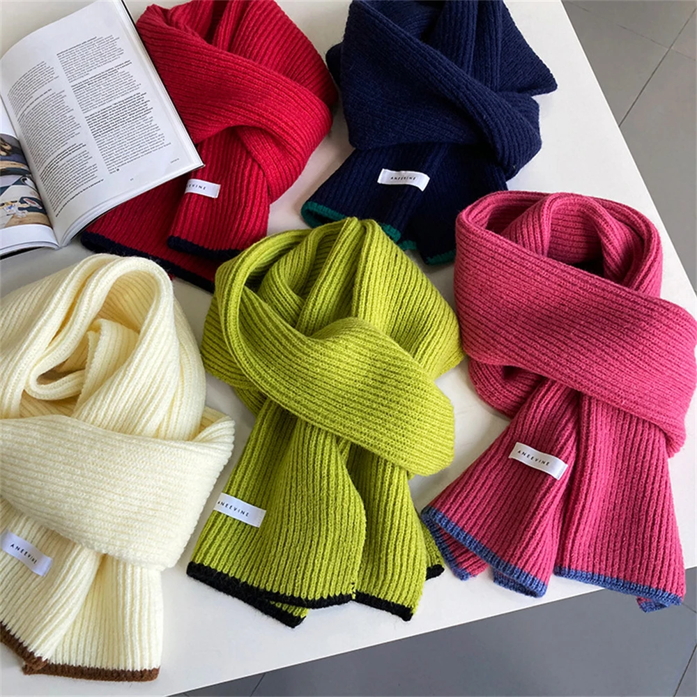 

2024 Winter Knitted Scarf for Women Solid Color Lady Outdoor Warm Shawl Woolen Neckerchief Female Soft Cashmere Bufanda Muffler