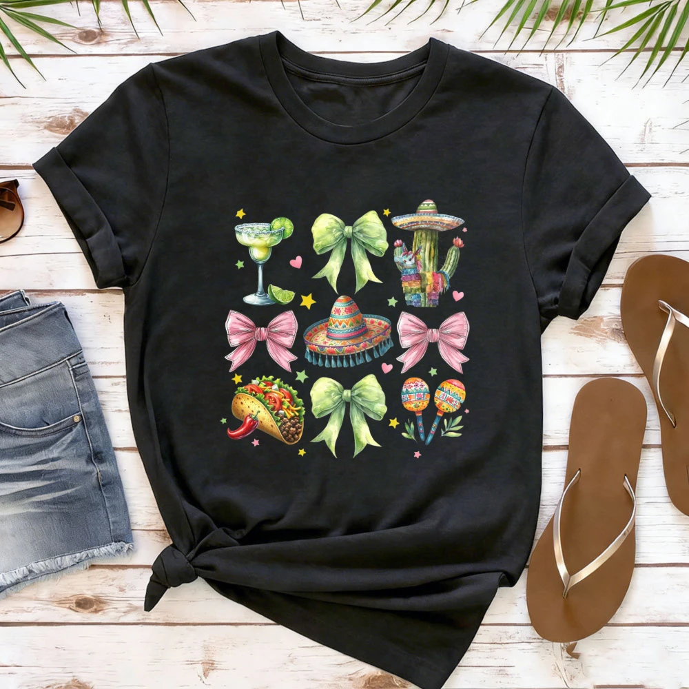 Cinco De Mayo Shirt Mexico Celebration Festival T Shirt Margaritas Bow Tops Mexican Fiesta Party Tee Printed Clothes