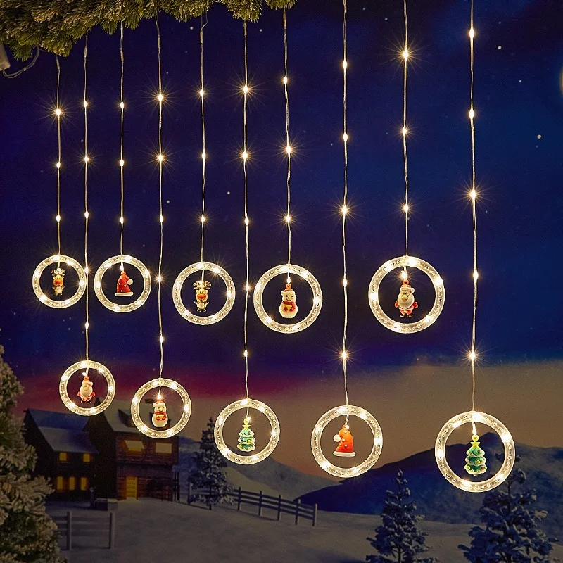 LED Round Curtain Lights Remote-Controlled lighting Party ornament Bedroom Living Room Xmas Tree New Year's Decor String Lights