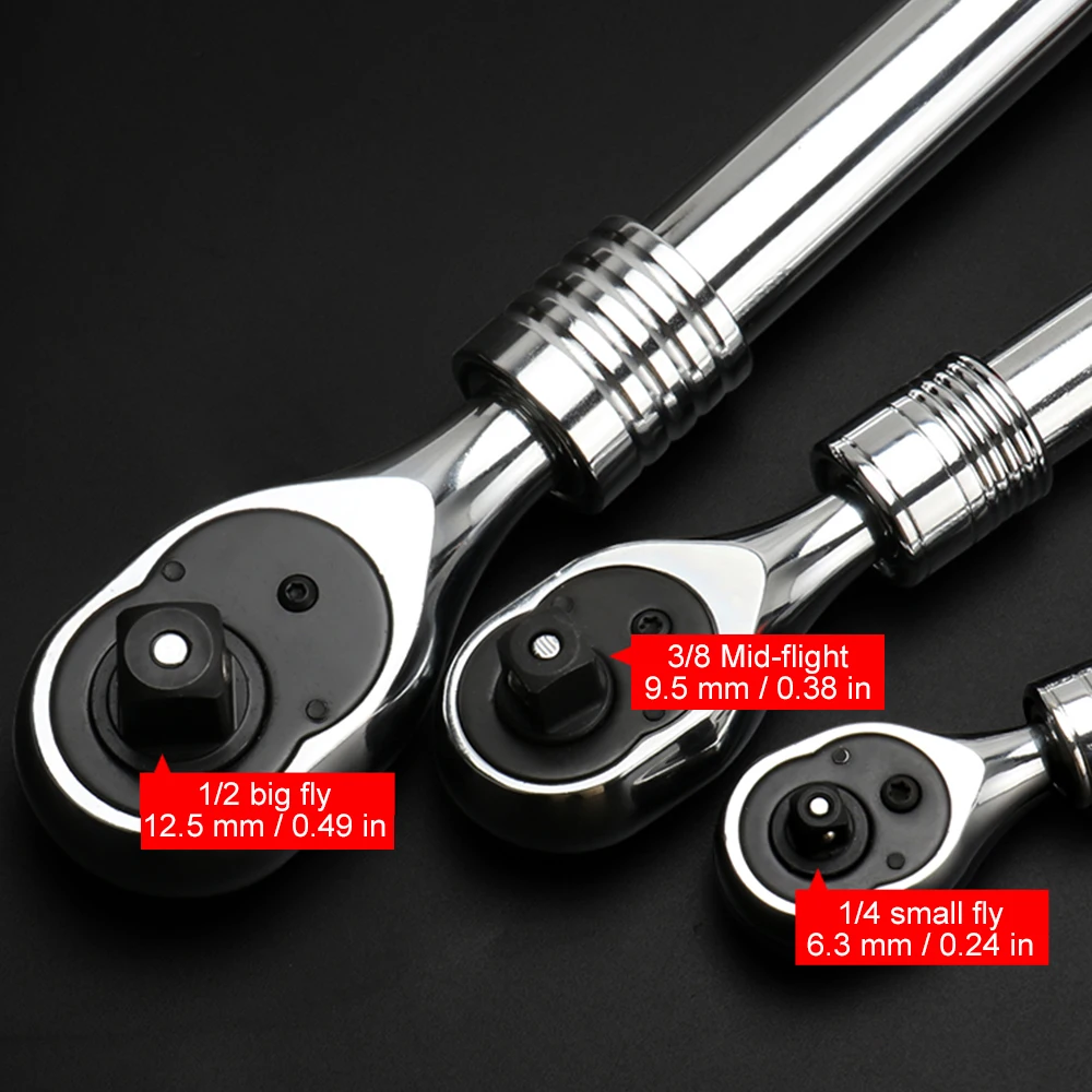 1/4 1/2 3/8 Retractable Torque Wrench Anti Skid Handle Shake Head Ratchet Wrench Hand Tool Socket Wrench