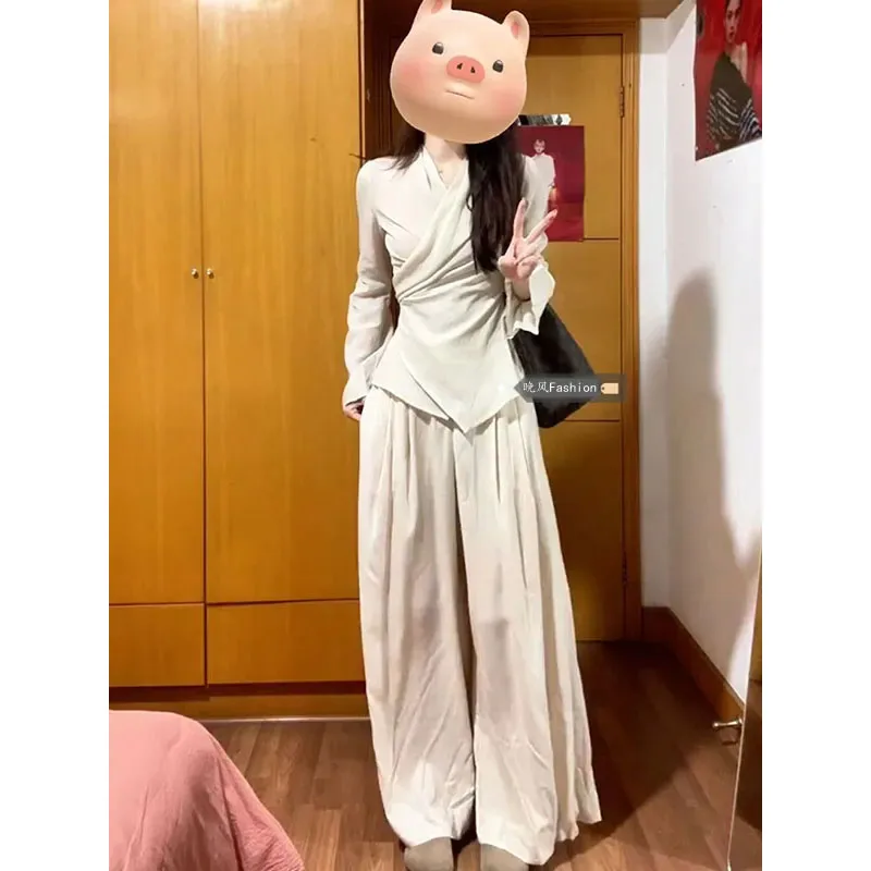 

Women's Suit Design Sense Shirt Suit Women's Summer Irregular Waist Long-sleeved Shirt High Temperament Fluttering Pant Skirt