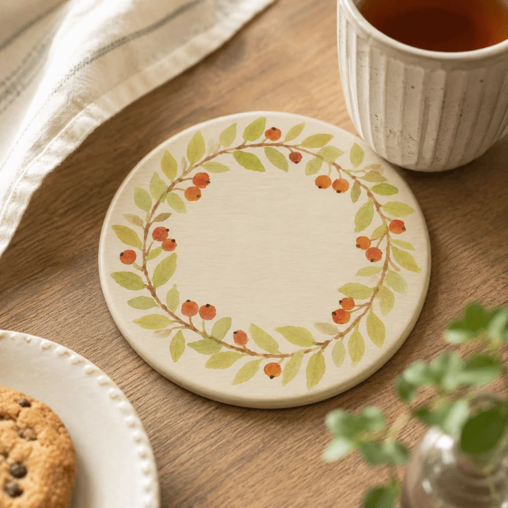 Elegant Round Heat Insulation Pad Leaves Desktop Decoration Diatom Coaster Flower Water Absorbent Cup Mat Dining Table