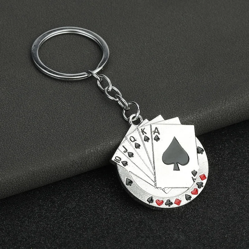 Hiphop Men Poker Motorcycle Accessories Keychain Black Red Metal Pendant Cycling Hang Decoration Locomotive Cool Boyfriend Gift