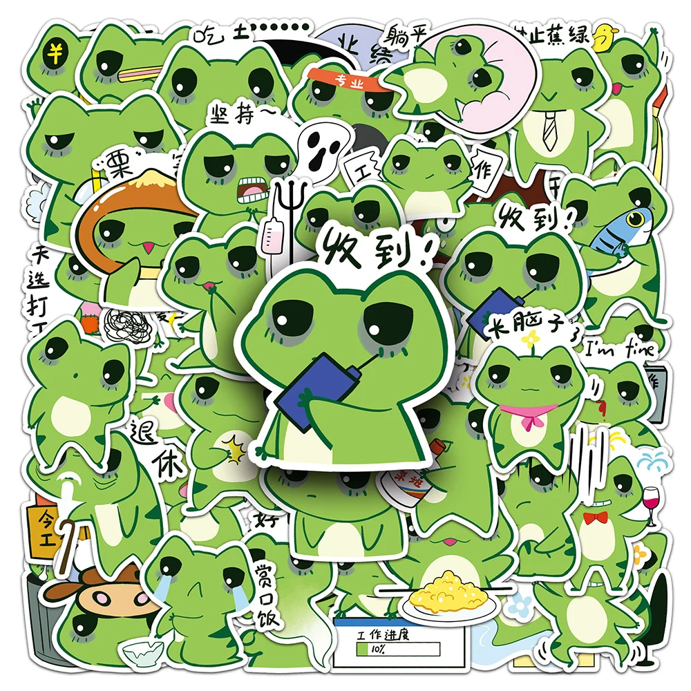 10/30/50pcs Funny Cartoon Working Frog MEME Stickers Waterproof Graffiti Skateboard Helmet Luggage Cute Creative Sticker Decor