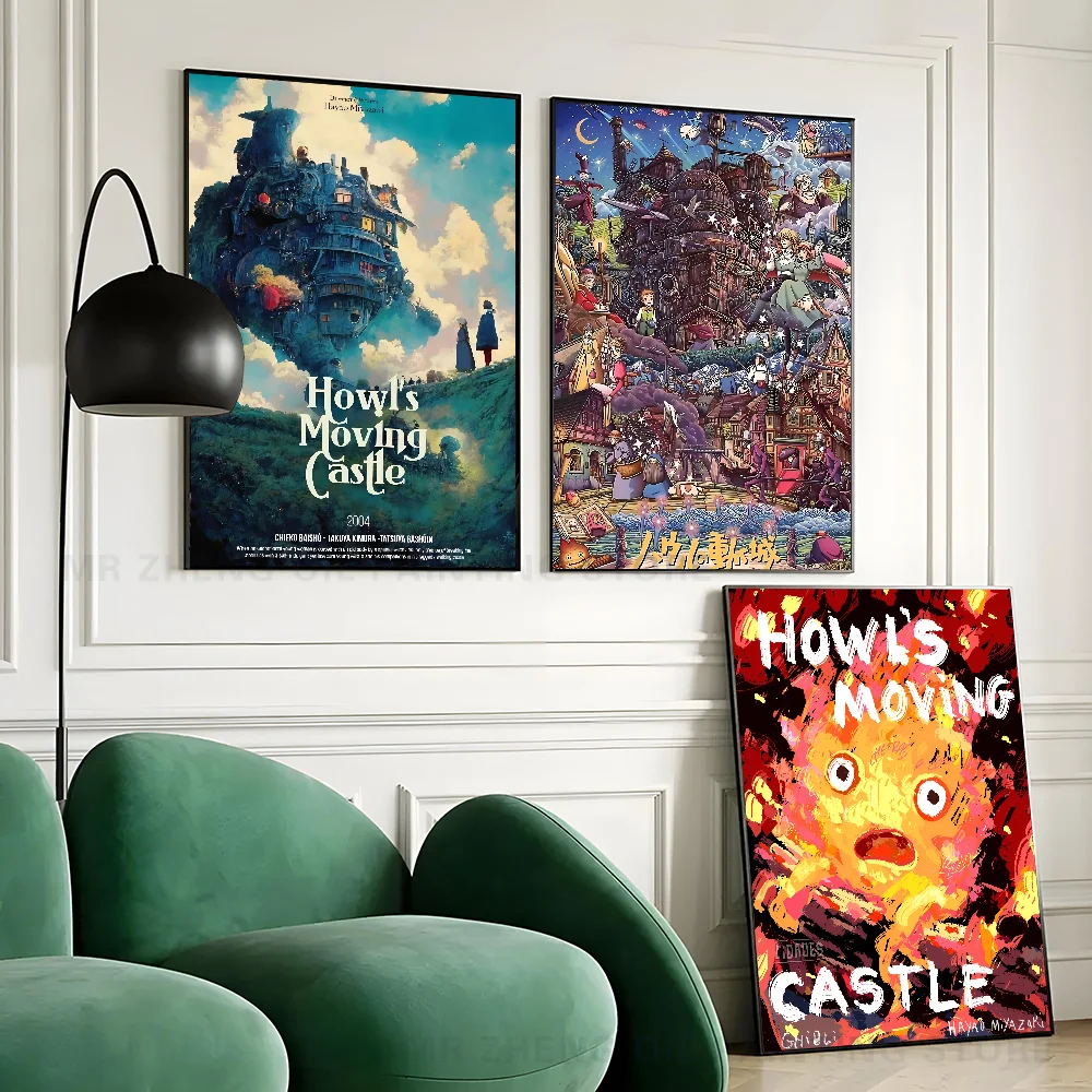 Anime Poster Paper Print Home Living Room Bedroom Entrance Bar Restaurant Cafe Art Painting Decoration H-Howls Moving Castle-e