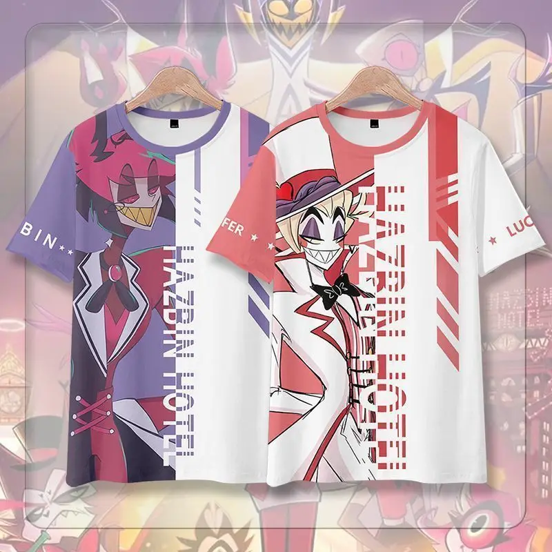 Camiseta con figura de Anime Alastor Lucifer para hombre y mujer, disfraz de Cosplay de Anime, camisetas informales de manga corta para estudiantes, camisetas de verano