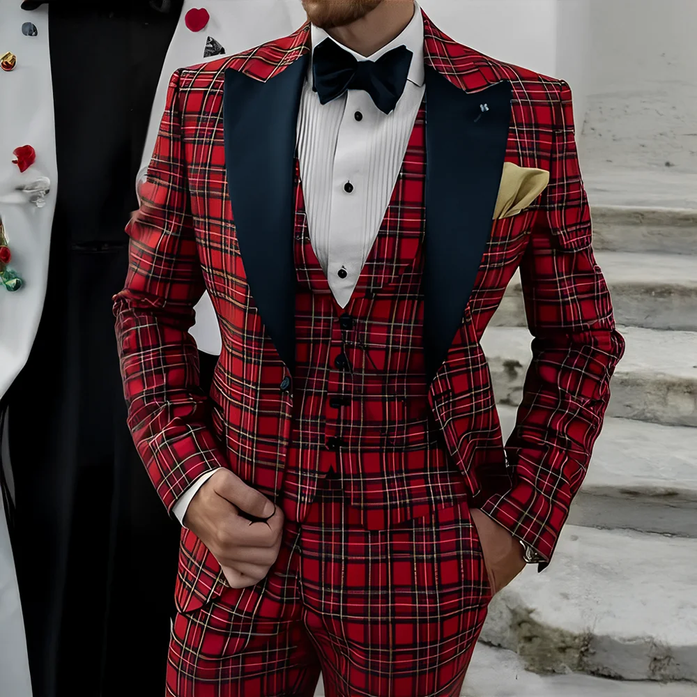England Men's Suit 3-piece Set Fashion Party Wedding Tuxedo for Groom Customized Jacket Pants Vest XS-5XL Outfit