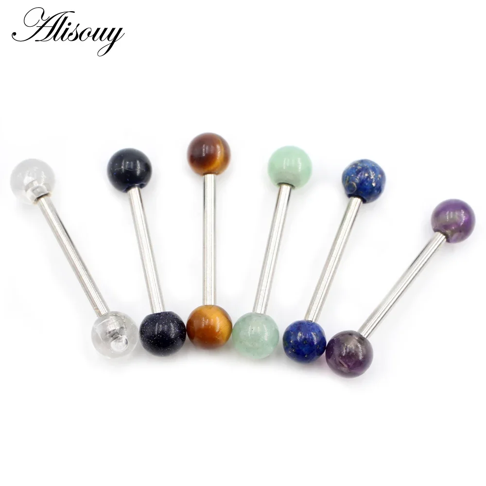 1 Piece Natural Stone Barbell Tongue Nail Piercing Body Jewelry 14G Thread Unisex Labret Lip Rings Body Piercing Jewelry