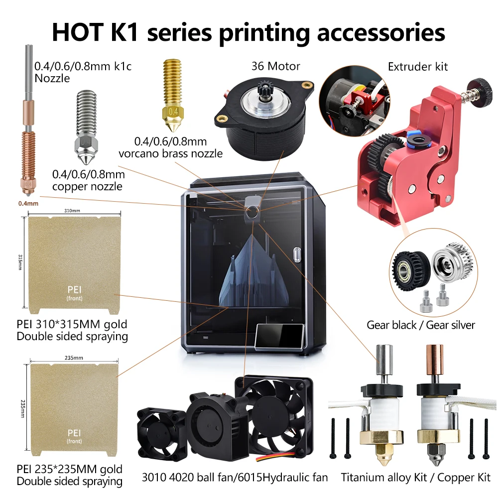 For K1c series heatend extruder 36 Stepper motor K1 nozzle Throat Hotend Kit For K1/MAX/K1C /ke 3d pritner parts