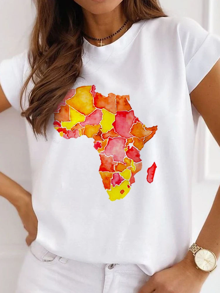 New African Funny Ladies Clothes Casual Short Sleeve Tshirt T Shirt O-neck Loose Summer White Tee Top Print Camisetas De Mujer