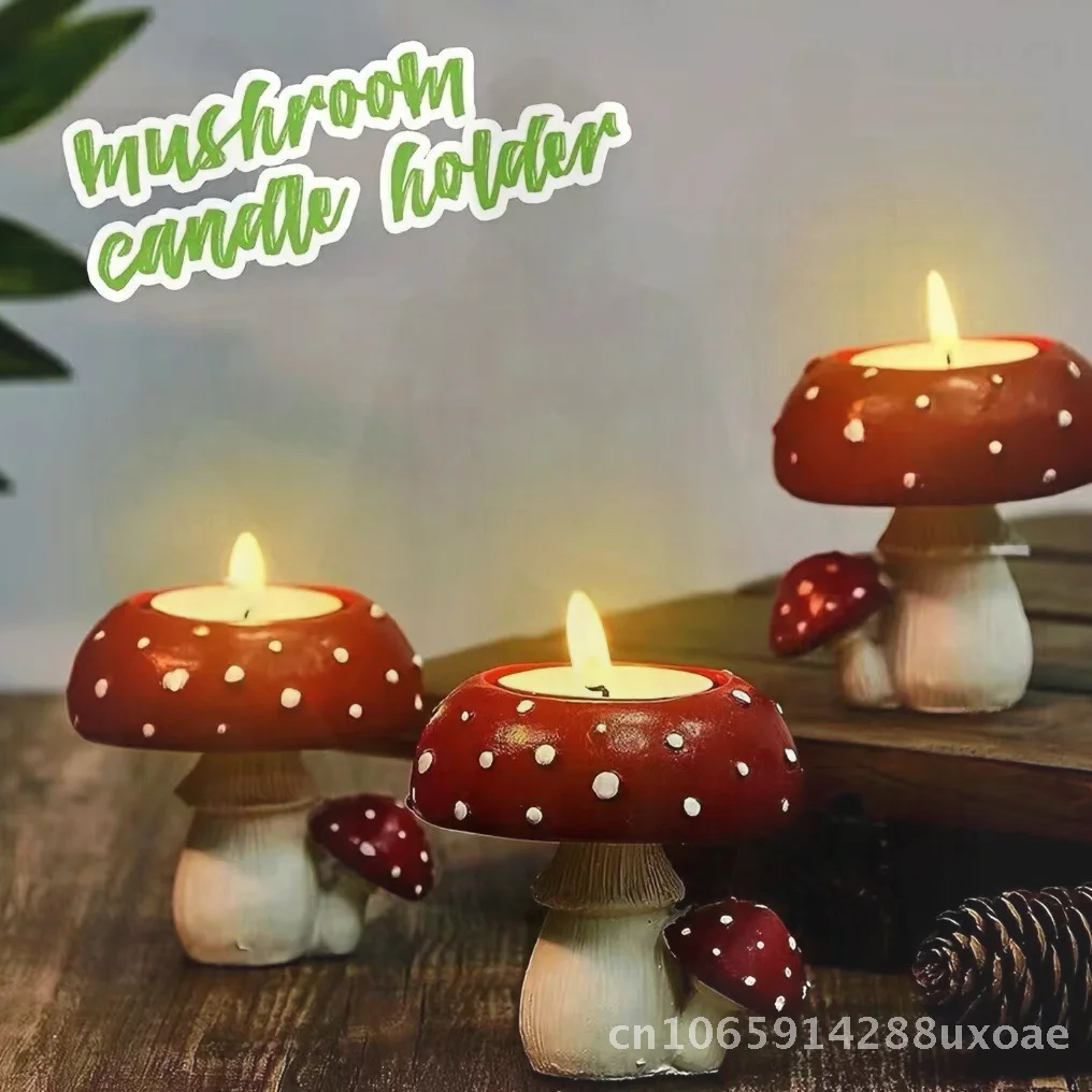 

Resin Mushroom Candle Holder Simulation Small Ornament Home Decoration Unique Tea Candle Holder for Living Room Decor