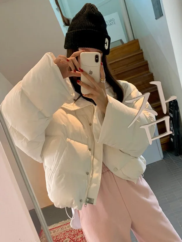 

Chic ort Bread Sle Women's Cotton Jaet Warmth Design Winter New Arrival Loose Fit Age-Defng Outerwear
