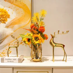 Metal Flower Vase With Glass Water Holder, Luxury Plant Pot For Wedding Hotel Dining Table Artwork Home Decoration