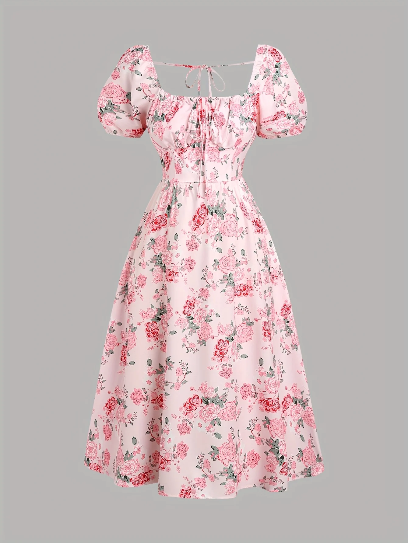 

A new summer square-neck puffed-sleeve party dress for plus-size women in Europe and America